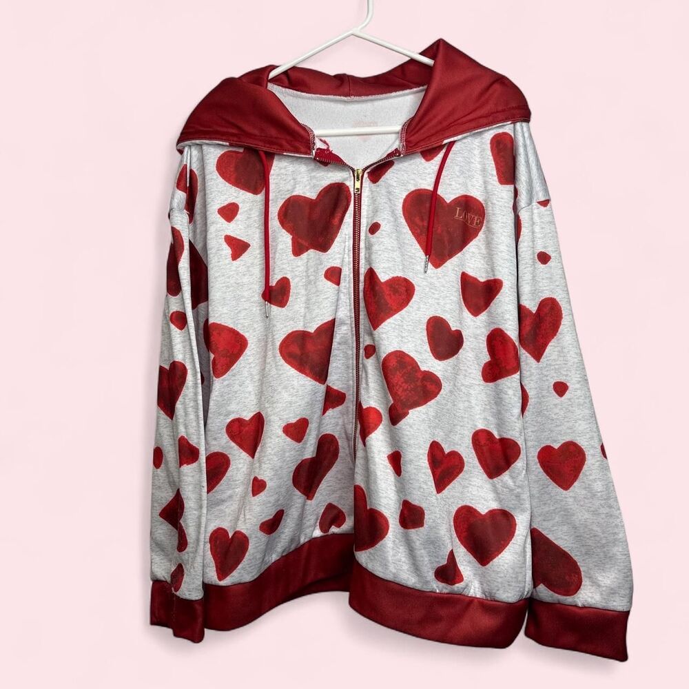 L/XL SHEIN Heart Print LOVE Zip Up Hoodie